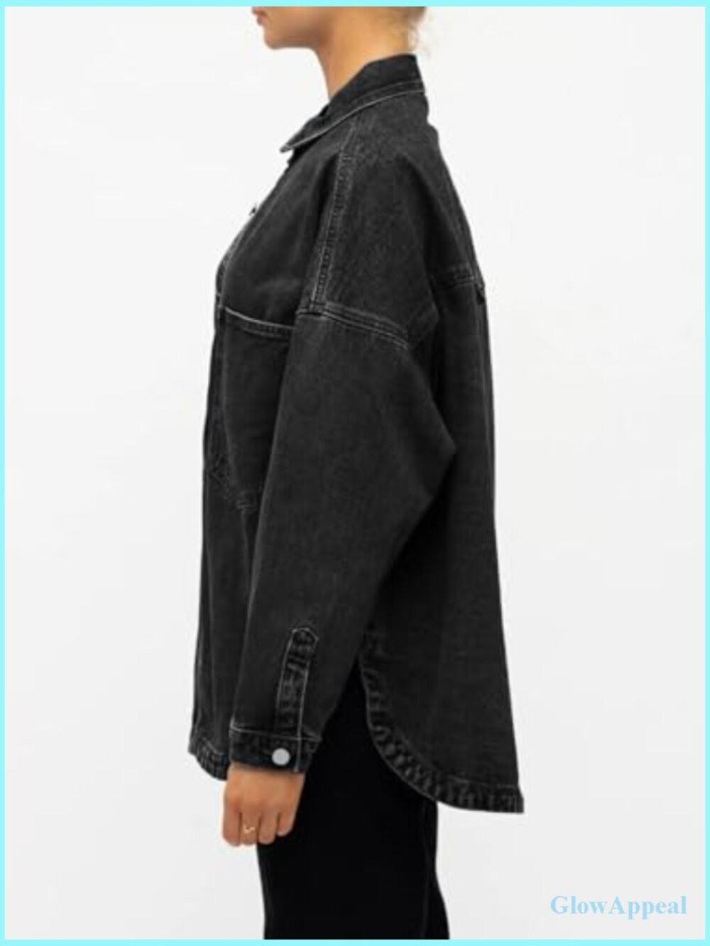 Oversized Denim Shirt Button Down Long Sleeve Blouse Distressed Jean Jacket - Picture 4 of 7